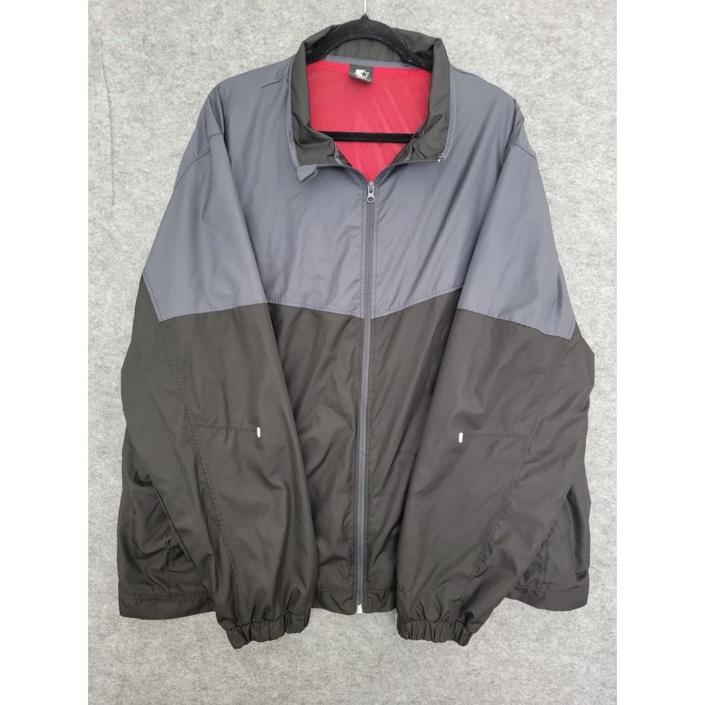 Starter Mens Black Grey Red Lightweight Zip Up Windbreaker Jacket 3XL Y2K